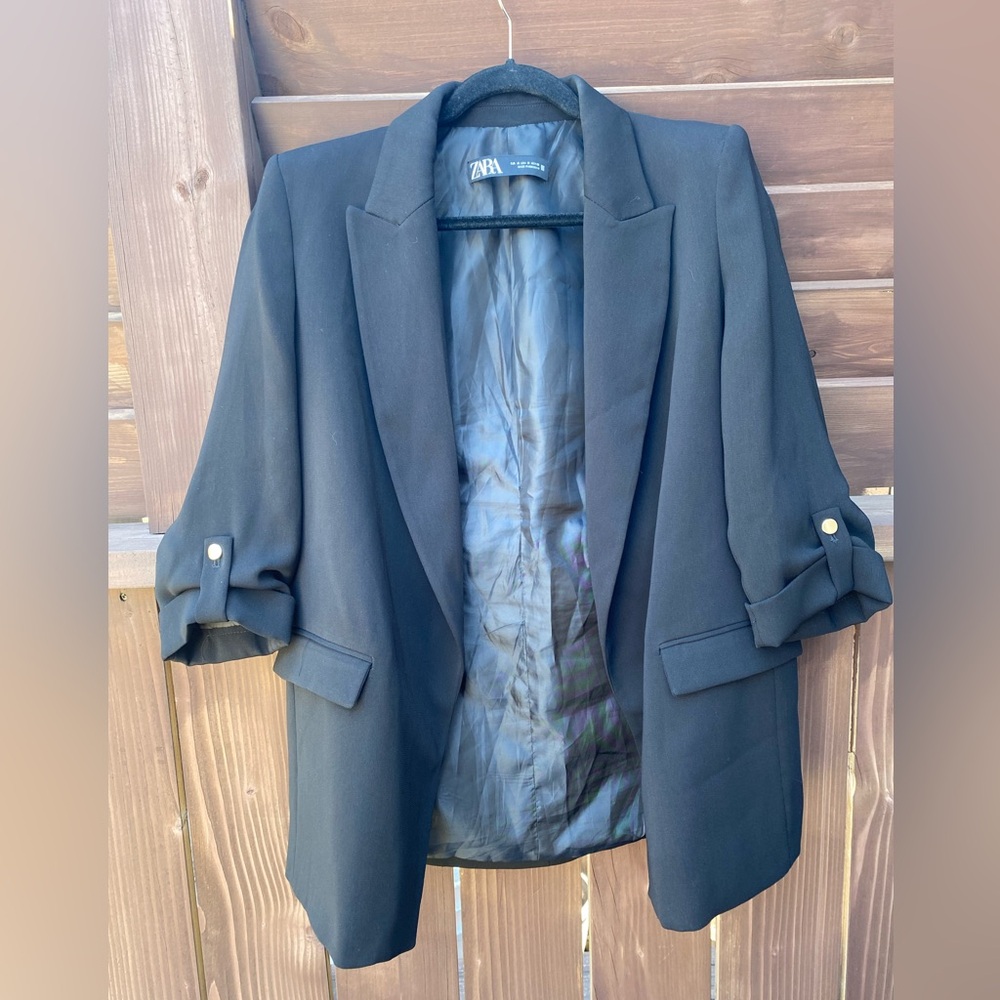 Zara black blazer Padded Shoulder Womens size M